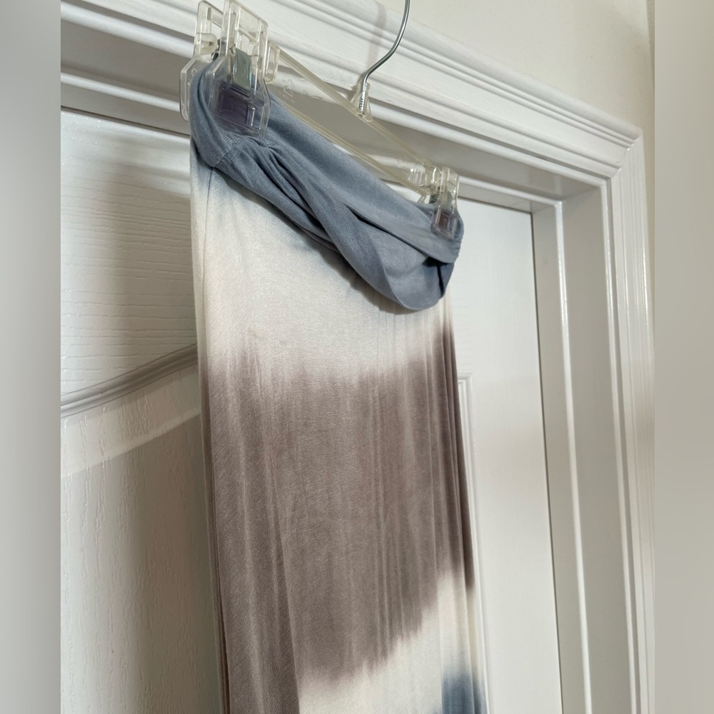 Mono B flowy maxi skirt in ivory, taupe, dusty blue wide tie dye size Small NWT - Picture 3 of 5